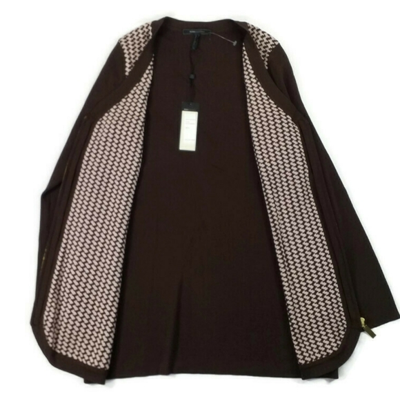 BCBGMaxAzria Brown Pink Long Sleeve Zip Front Cardigan Sweater Womens M NWT - Picture 9 of 13